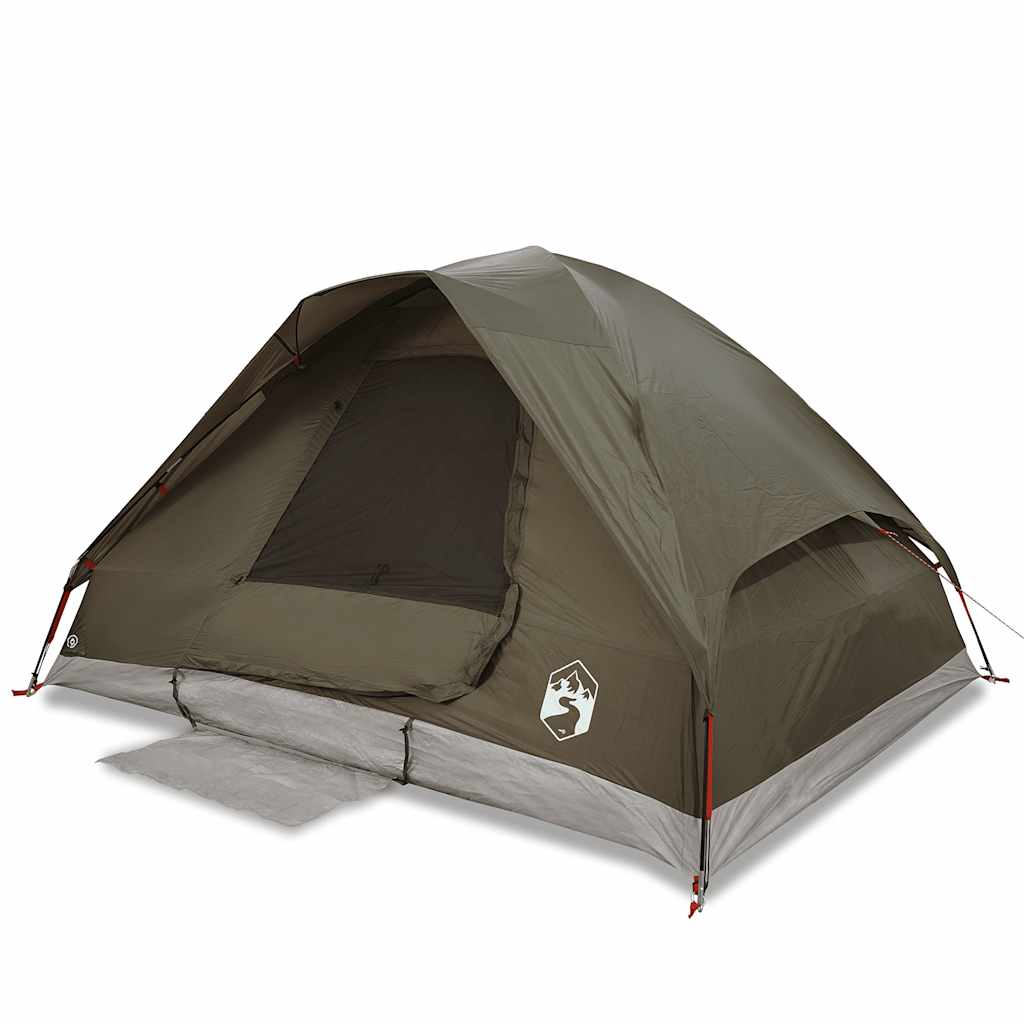 Detail van de vidaXL koepeltent in bruin, met waterdichte voorzijde en open ingang.
