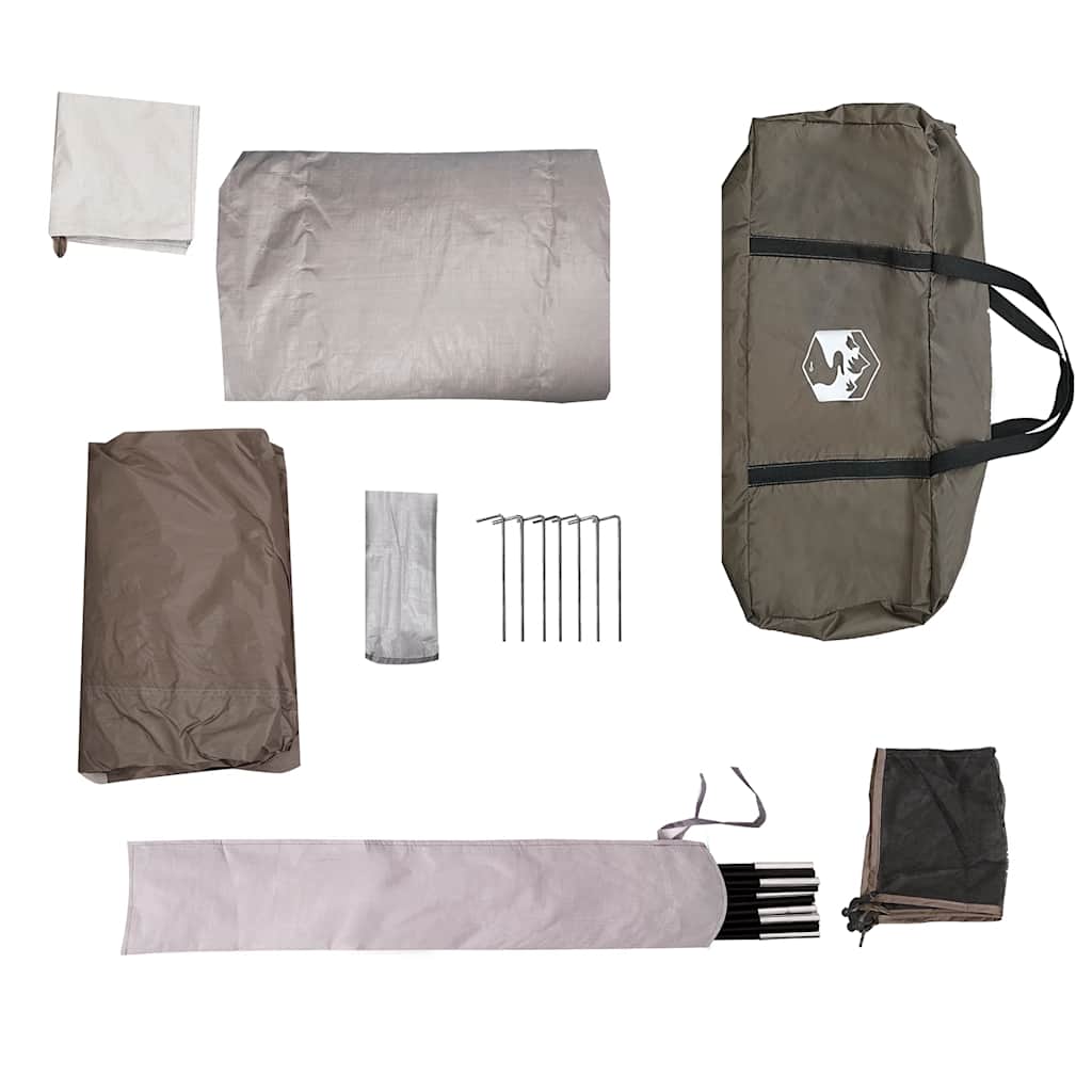 Detail van de accessoires van de vidaXL 4-persoons koepeltent, inclusief stokken en haringen.