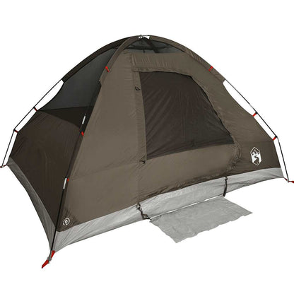 Detail van de vidaXL koepeltent in bruin, met open deur en ventilatierooster.