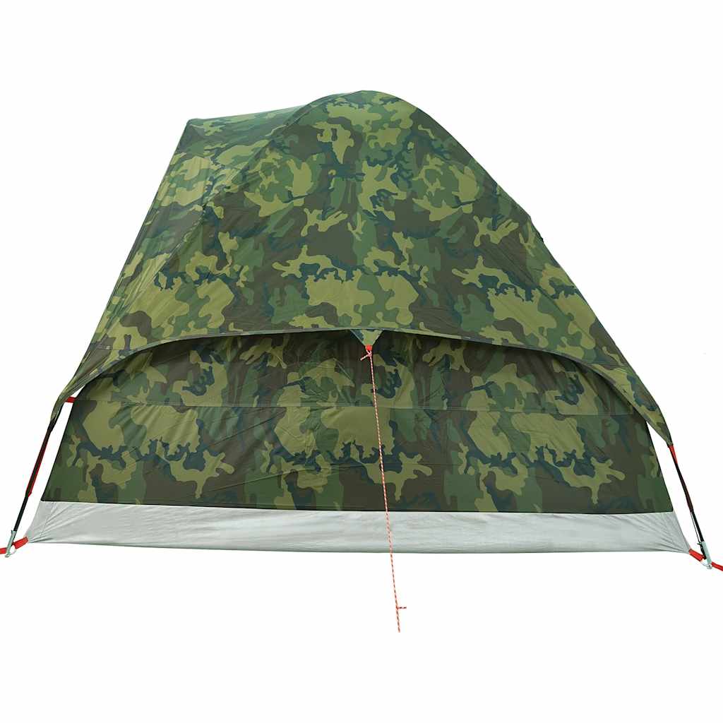 Detail van de vidaXL koepeltent in camouflage, met waterdichte bovenkant en zijaanzicht.