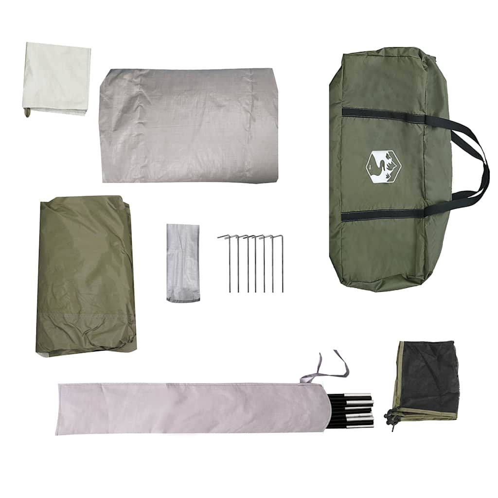Detail van de accessoires van de vidaXL koepeltent, inclusief stokken, haringen en opbergtas.