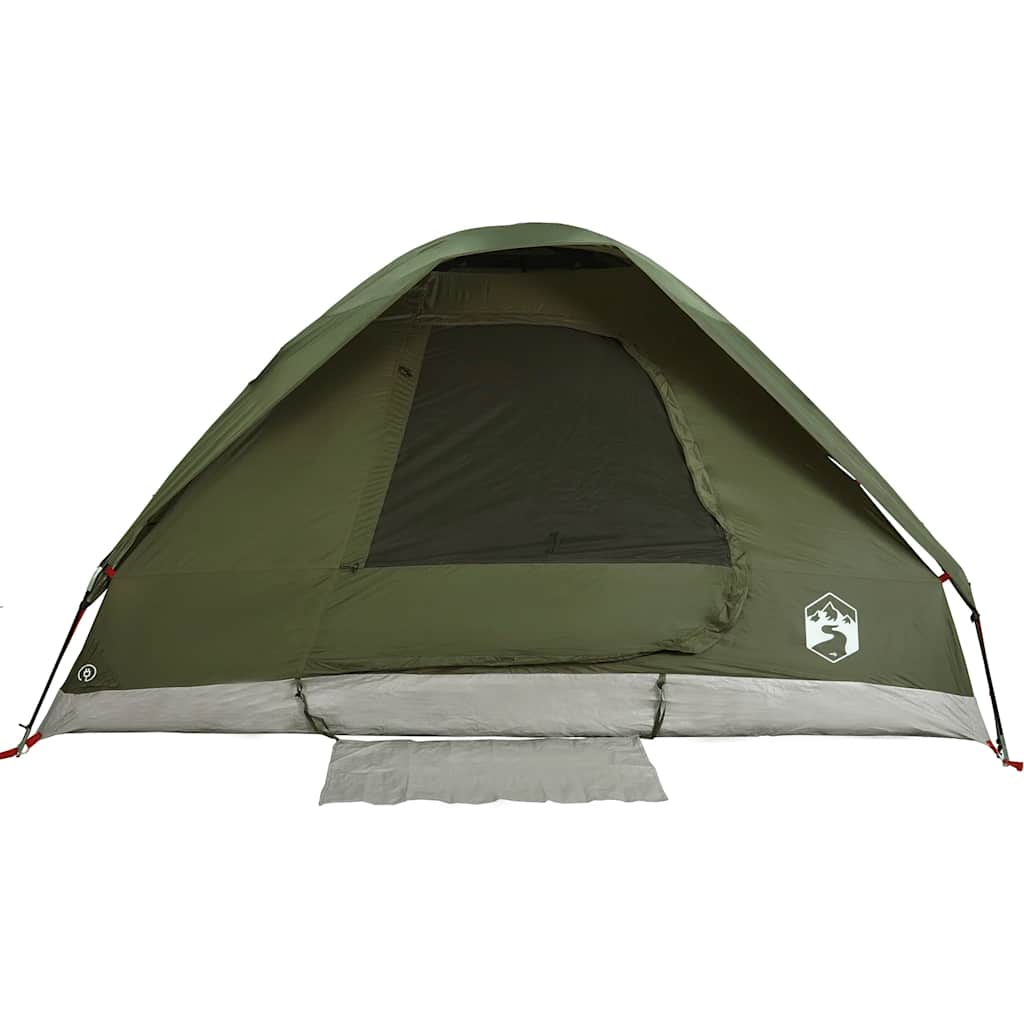 Detail van de olijfgroene vidaXL koepeltent met open ingang en ventilatierooster.