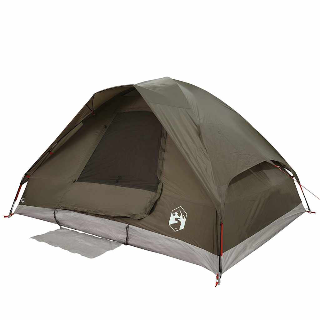 Zijaanzicht van de vidaXL koepeltent in bruin, met open ingang en waterdichte stof.