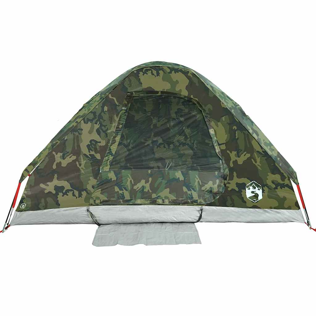 Detail van de vidaXL koepeltent in camouflage met waterdichte ingang en zijvenster.