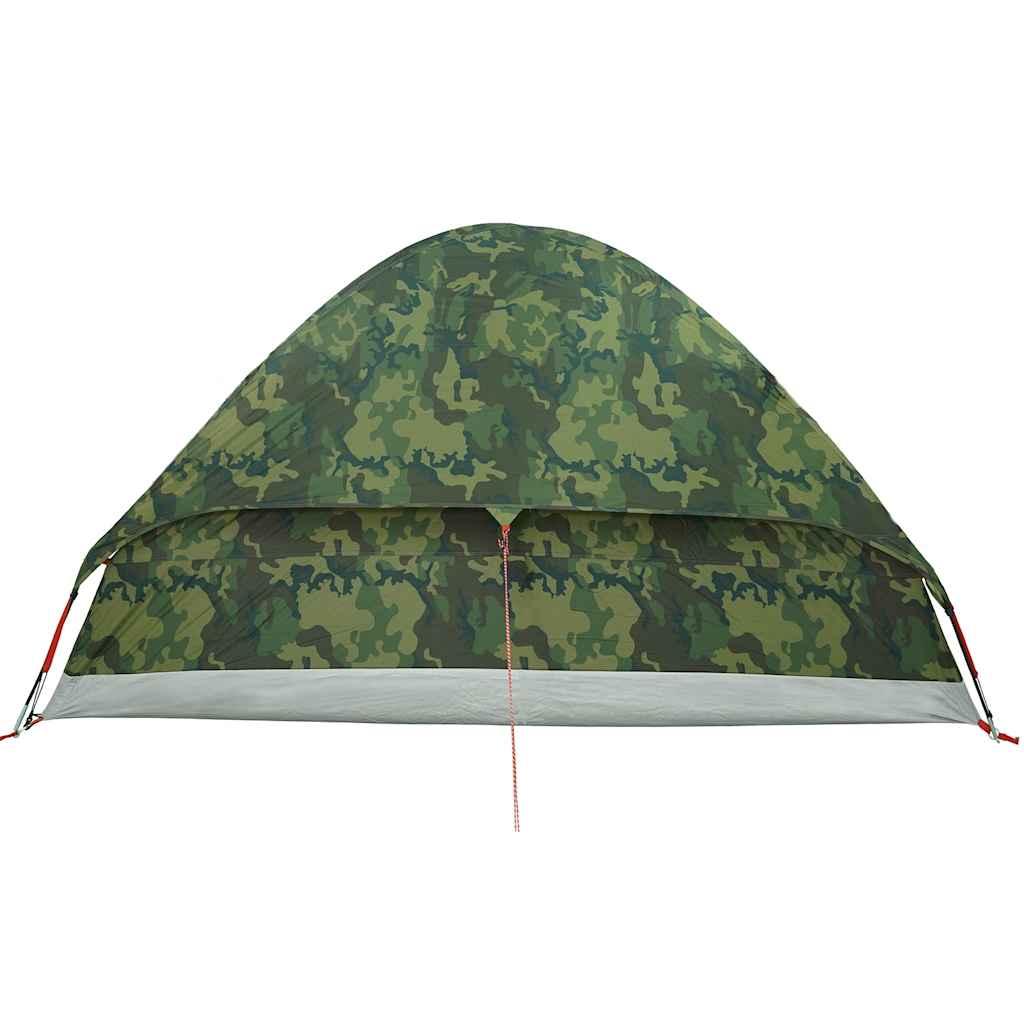 Zijaanzicht van de vidaXL 6-persoons koepeltent in camouflage, met waterdichte stof.