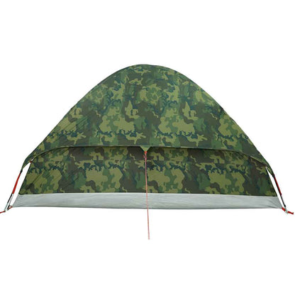 Zijaanzicht van de vidaXL 6-persoons koepeltent in camouflage, met waterdichte stof.