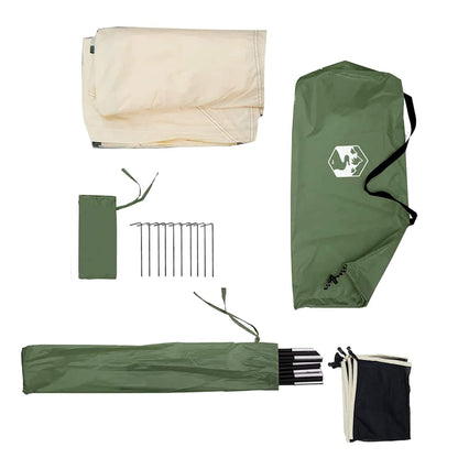 Detail van de vidaXL windscherm accessoires, inclusief stokken en haringen in groen.