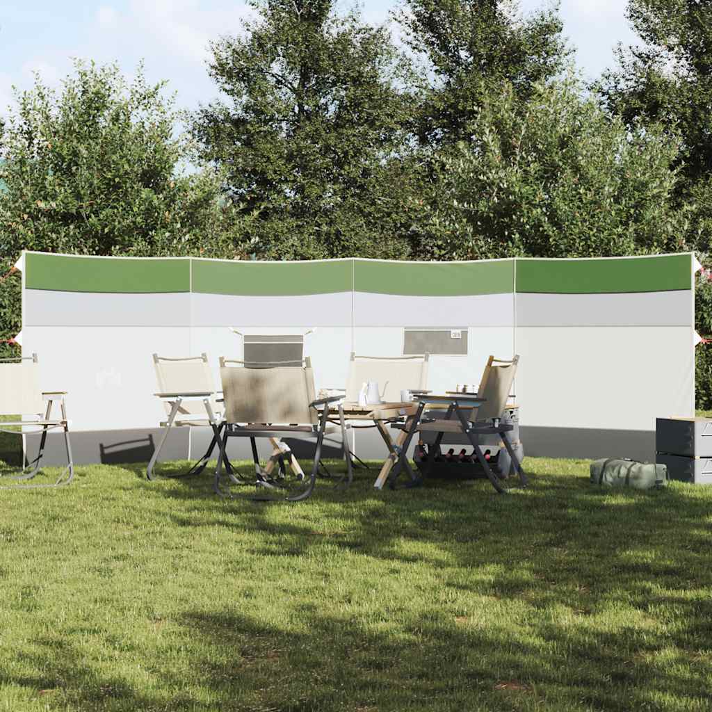 Groen vidaXL windscherm van 510x153 cm, opgesteld op een grasveld met campingstoelen.