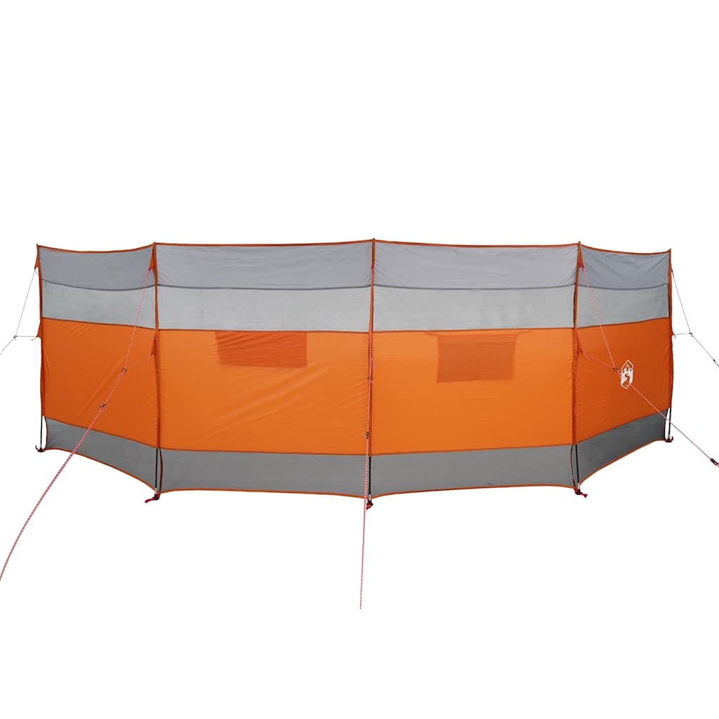 Detail van het vidaXL windscherm in grijs en oranje, met zichtbare scheerlijnen en verankering.