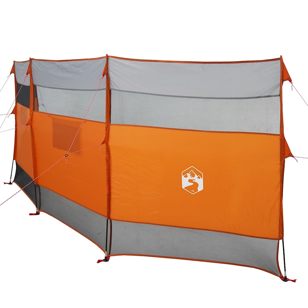 Detail van het vidaXL windscherm in grijs en oranje, met zichtbare verankering en opbergvak.