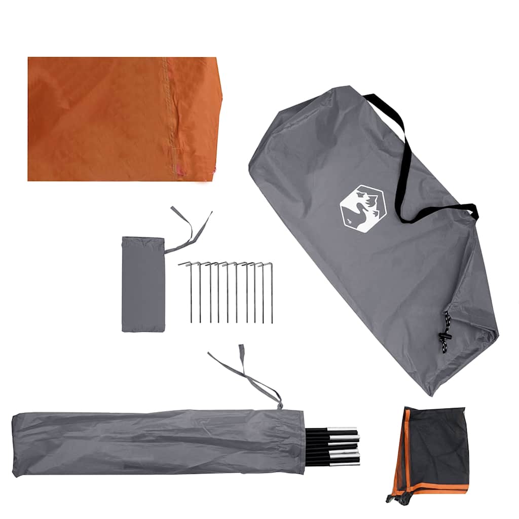 Detail van de grijze en oranje onderdelen van het vidaXL windscherm met accessoires.