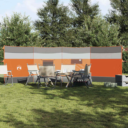 Windscherm vidaXL camping in grijs en oranje, waterdicht en windbestendig, opgesteld in een groene omgeving.