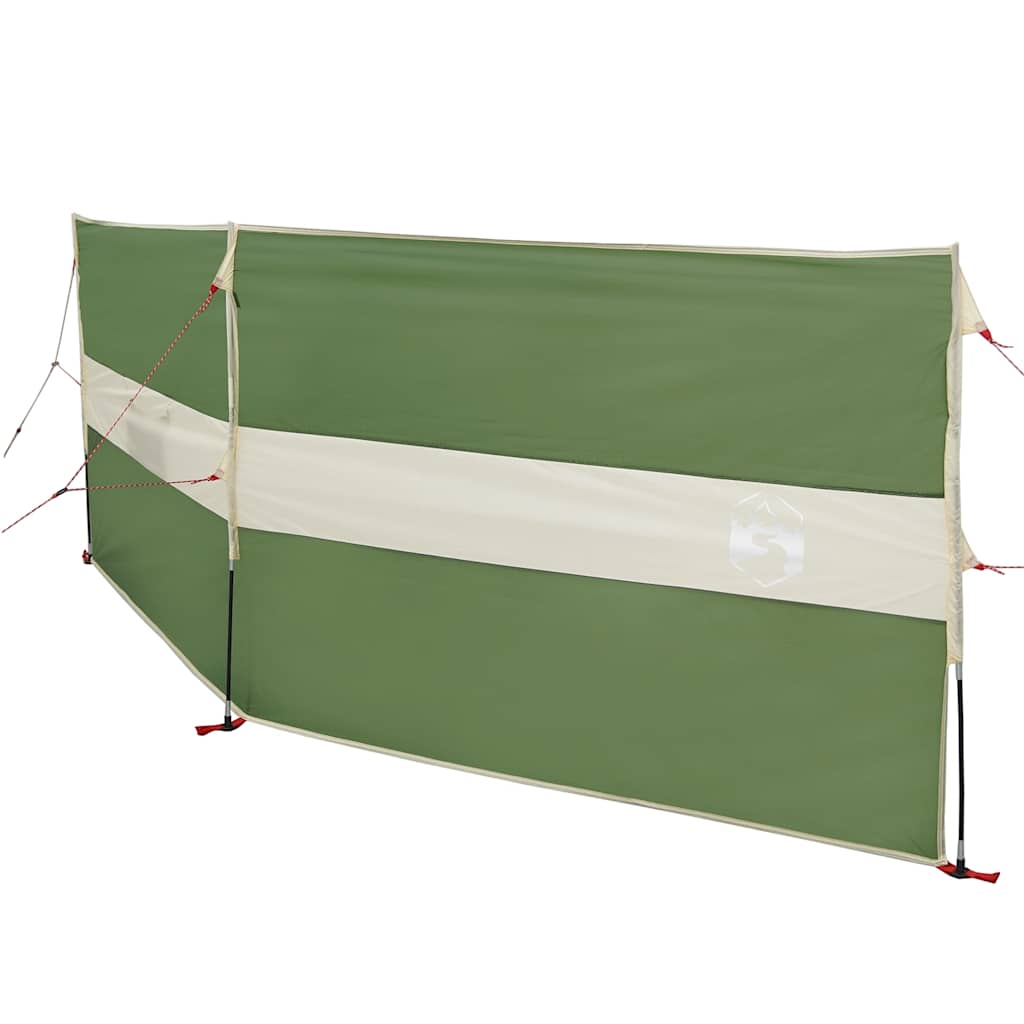 Detail van het vidaXL windscherm in groen, met stevige bevestigingslijnen en palen.