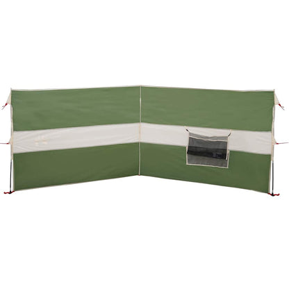 Detail van het vidaXL windscherm in groen met een venster en stevige bevestigingen.