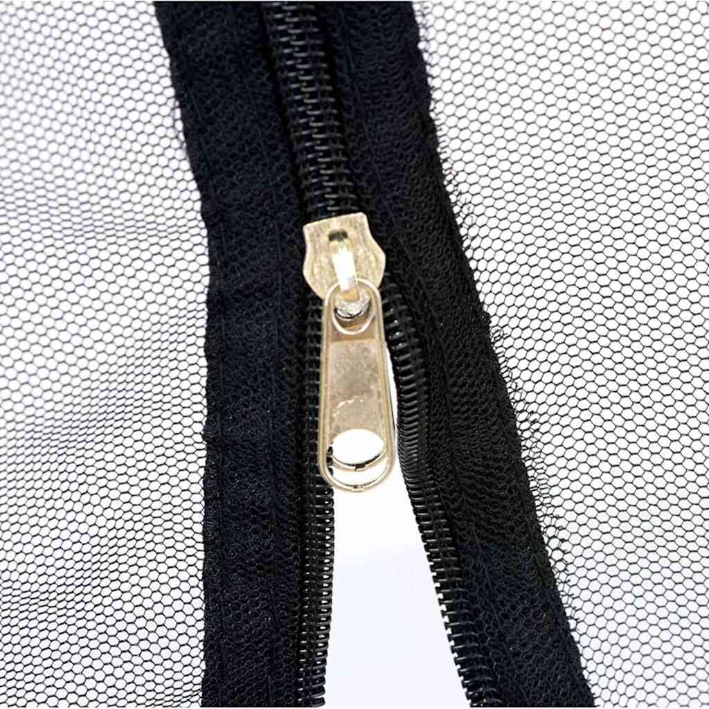 Detail van de rits van de vidaXL klamboe, zwart polyester met gaasstructuur.