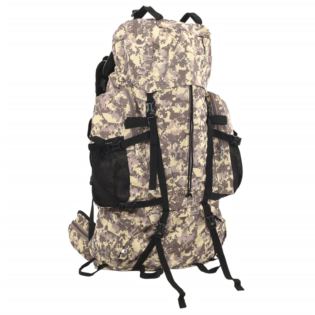 Wandelrugzak vidaXL 80 L in camouflage met verstelbare banden en veel opbergruimte.