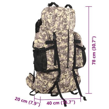 Detail van de vidaXL 80 L camouflage rugzak, zijaanzicht met verstelbare banden en opbergruimte.