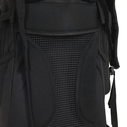Detail van de zwarte vidaXL wandelrugzak met ademend mesh materiaal aan de achterkant.