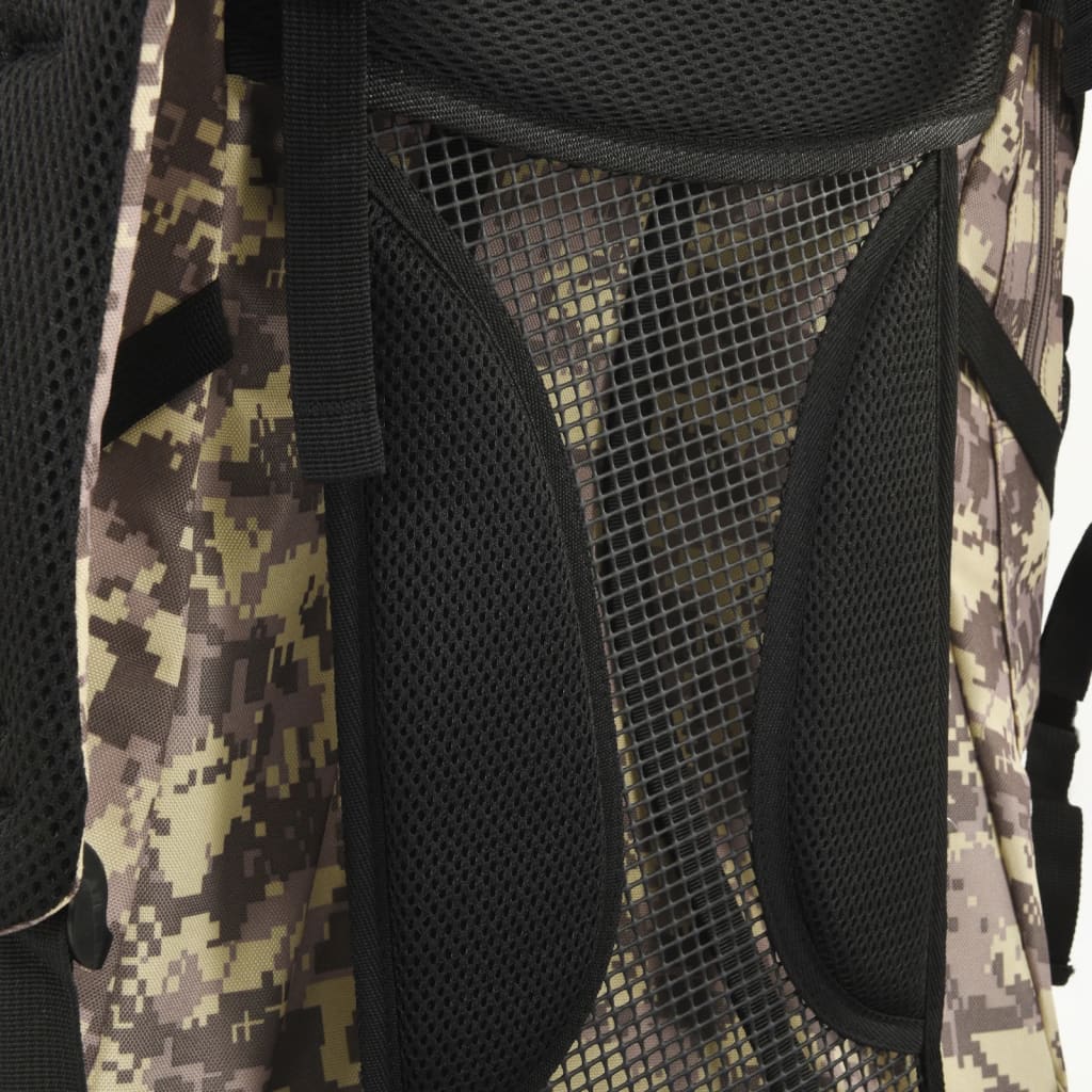 Detail van het ademende rugpaneel van de vidaXL 100 L wandelrugzak in camouflage.