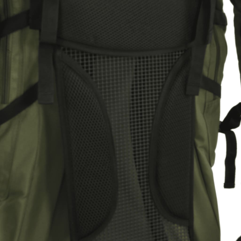 Detail van het ademende mesh-paneel aan de achterkant van de vidaXL 100 L wandelrugzak.