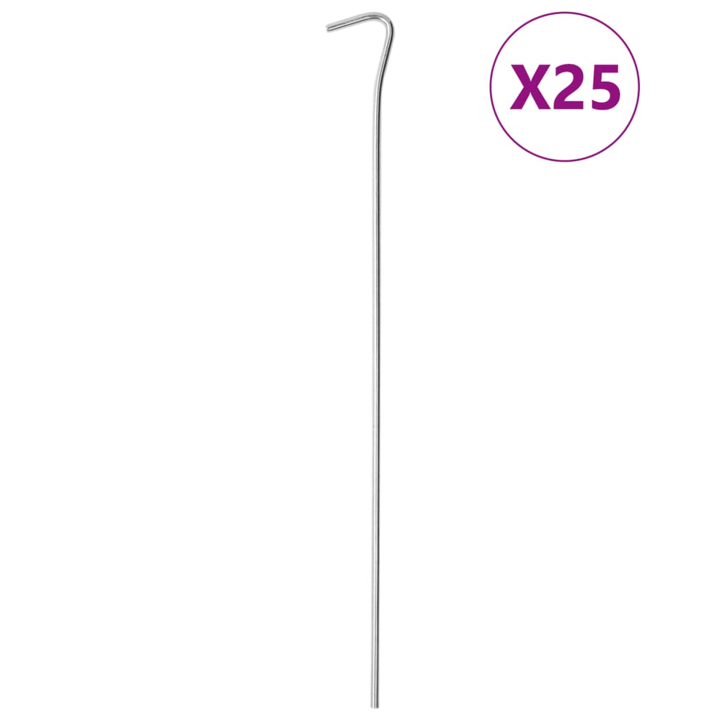 Gegalvaniseerde vidaXL tentharing van 30 cm met haak, set van 25 stuks.