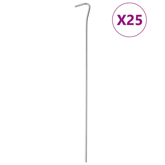 Gegalvaniseerde vidaXL tentharing van 30 cm met haak, set van 25 stuks.
