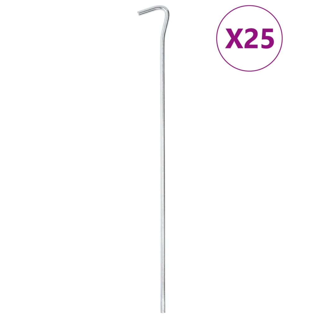 Gegalvaniseerde vidaXL tentharingen van 7 mm, 30 cm lang, set van 25 stuks.