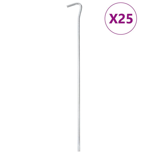 Gegalvaniseerde vidaXL tentharingen van 7 mm, 30 cm lang, set van 25 stuks.