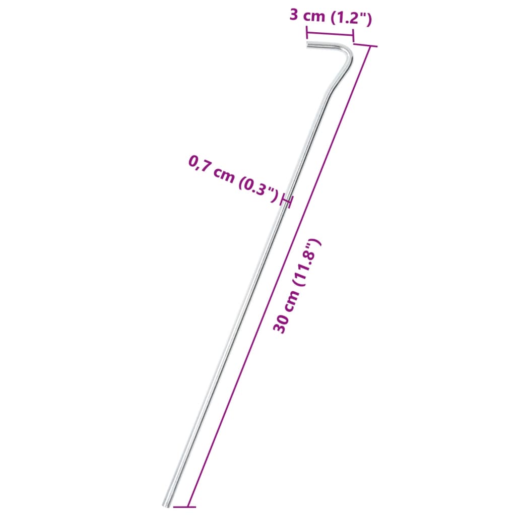 Detail van de vidaXL tentharing van gegalvaniseerd staal, met een lengte van 30 cm en haakvorm.