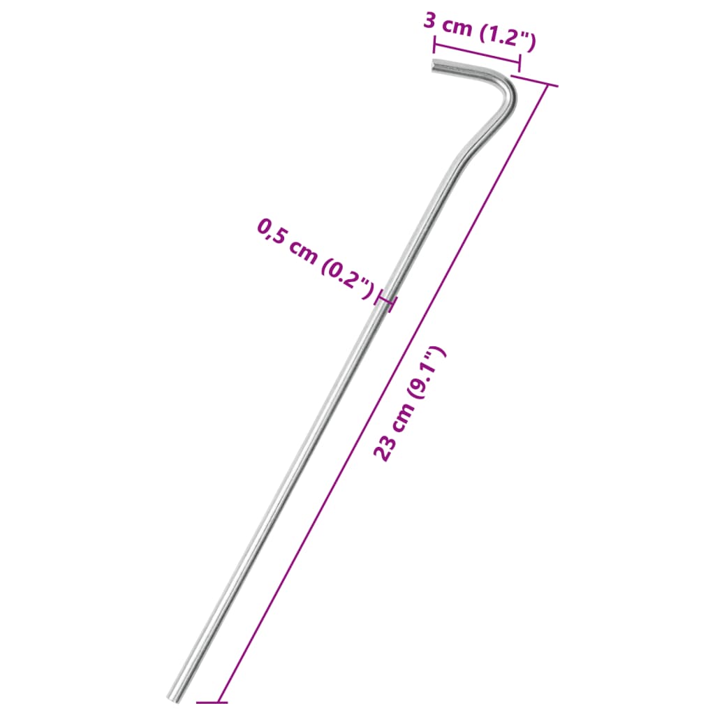 Detail van de vidaXL tentharing, gegalvaniseerd staal met afmetingen en haakvorm.