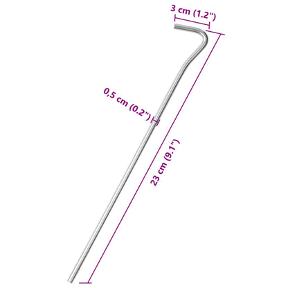 Detail van de vidaXL tentharing, gegalvaniseerd staal met afmetingen en haakvorm.