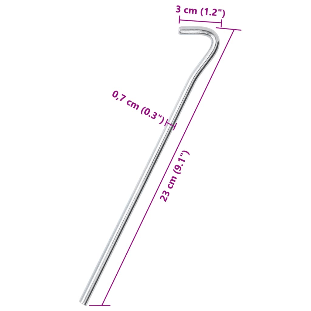 Detail van de vidaXL Tentharing Ø7 mm met haak en afmetingen aangegeven.
