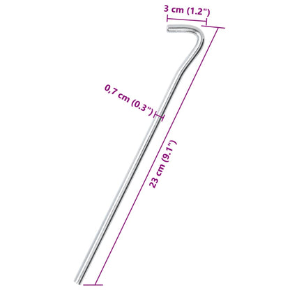 Detail van de vidaXL Tentharing Ø7 mm met haak en afmetingen aangegeven.