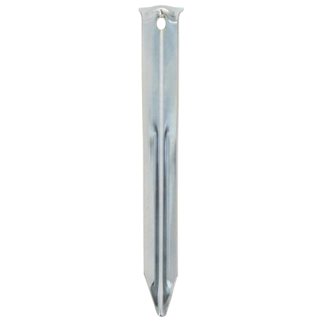 Detail van een gegalvaniseerde vidaXL tentharing van 20 mm met puntig uiteinde.