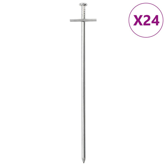 Gegalvaniseerde vidaXL tentharing van 23 cm met T-stangetje, set van 24 stuks.