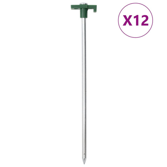 Gegalvaniseerde vidaXL tentharingen van 25 cm, set van 12 stuks met haak en oog.