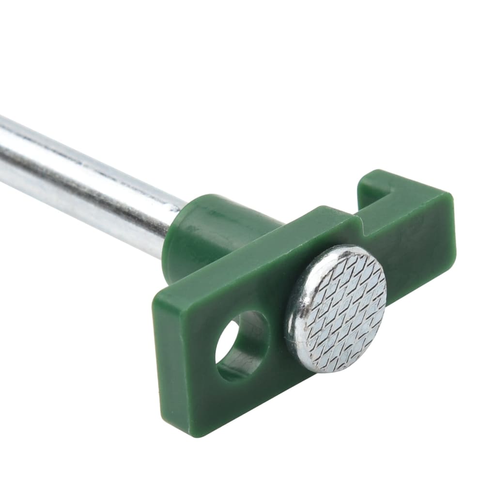 Detail van de groene haak van de vidaXL tentharing met metalen bevestiging.