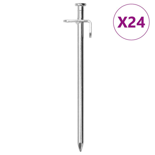 Gegalvaniseerde vidaXL tentharing van 19,5 cm met haak en oog, set van 24 stuks.
