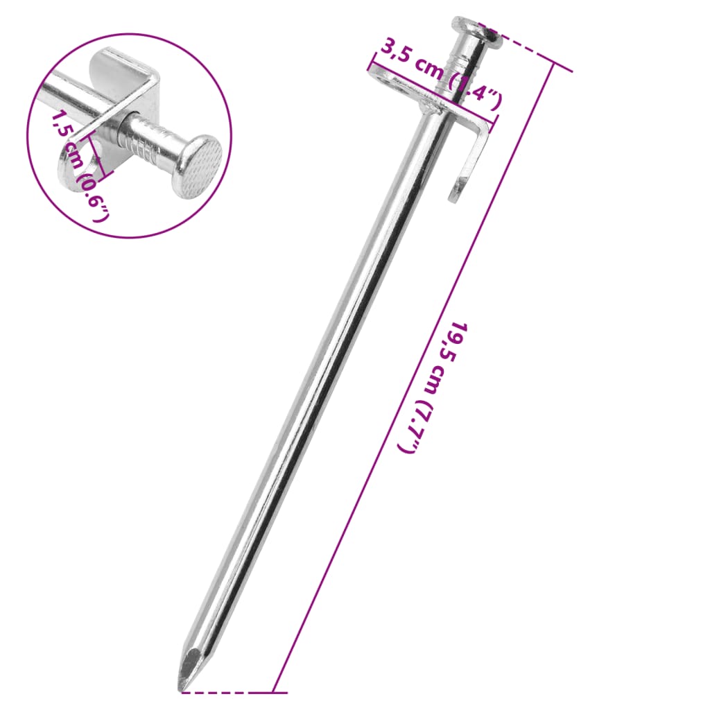 Detail van de vidaXL tentharing met haak en oog, gegalvaniseerd staal, 19,5 cm lang.