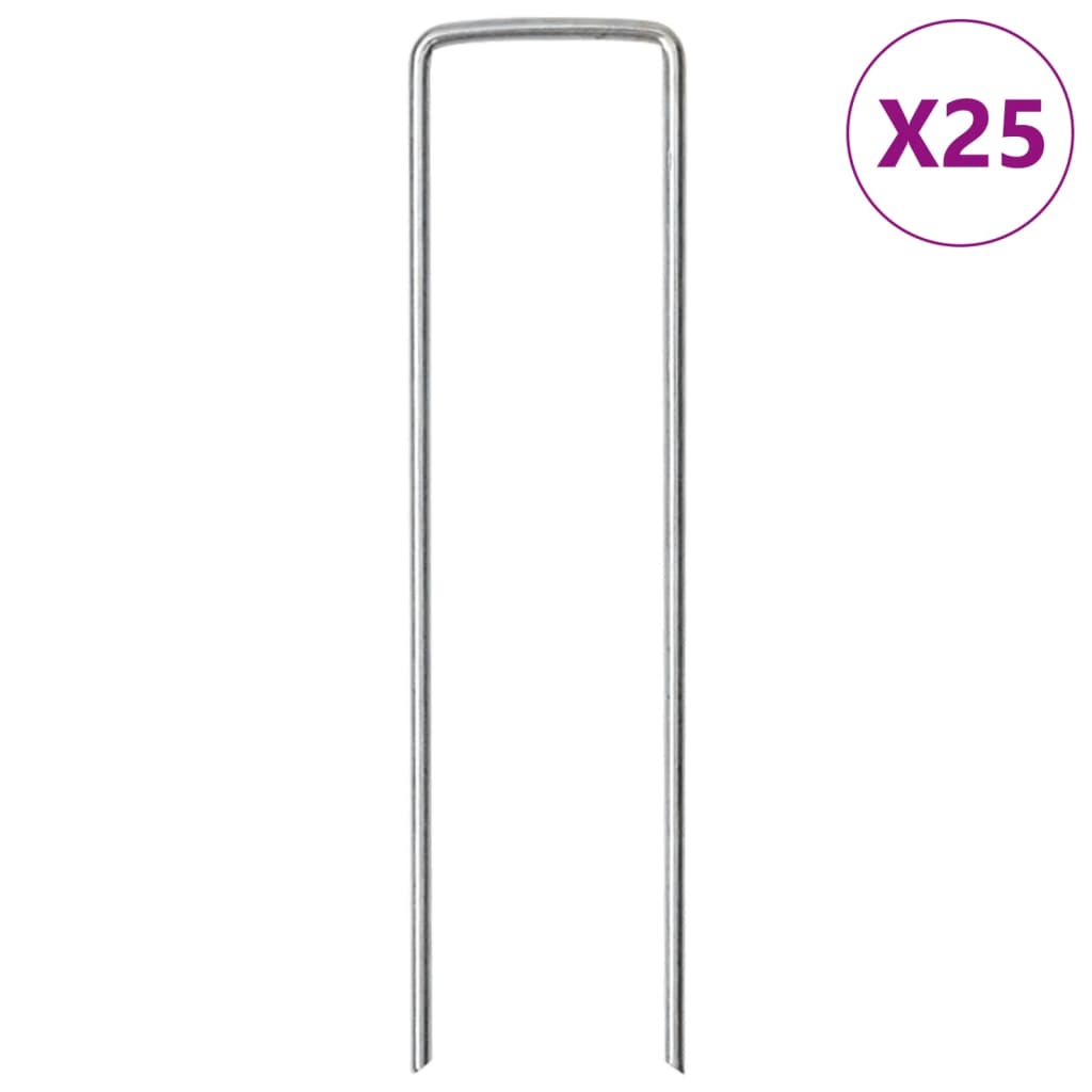 U-vormige grondharing van vidaXL, gegalvaniseerd staal, 15x3,5 cm, set van 25 stuks.