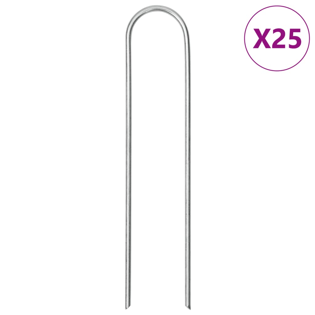 U-vormige grondharing van vidaXL, gegalvaniseerd staal, scherp punt, set van 25.