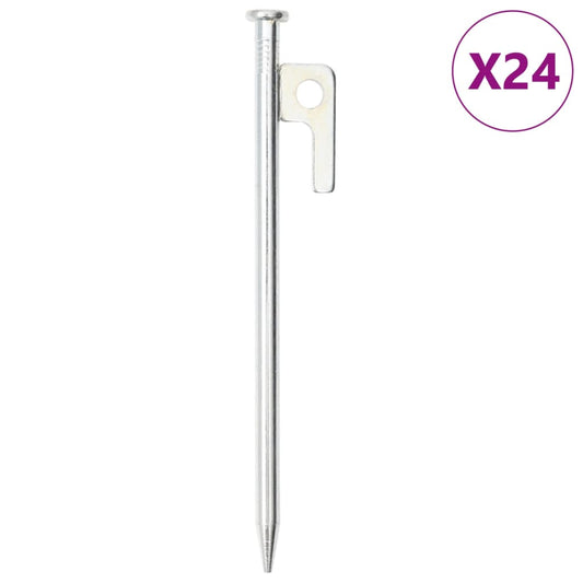 Gegalvaniseerde vidaXL tentharing van 20 cm met scherpe punt, set van 24 stuks.