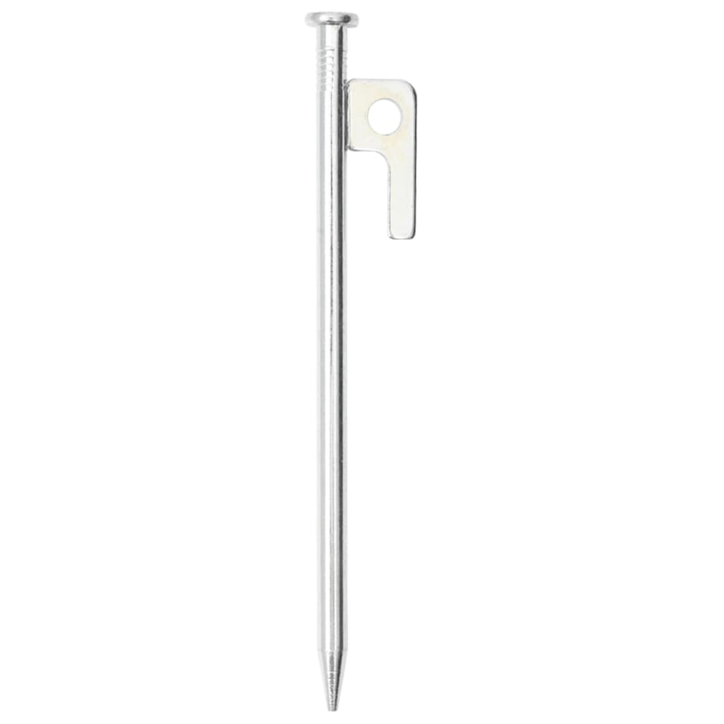 Detail van een gegalvaniseerde vidaXL tentharing van 20 cm met scherpe punt.