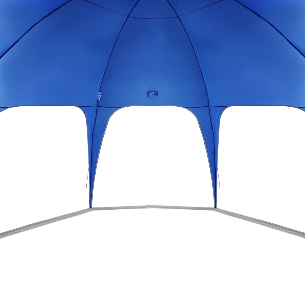Zijaanzicht van de azuurblauwe vidaXL partytent met openingen voor ventilatie.