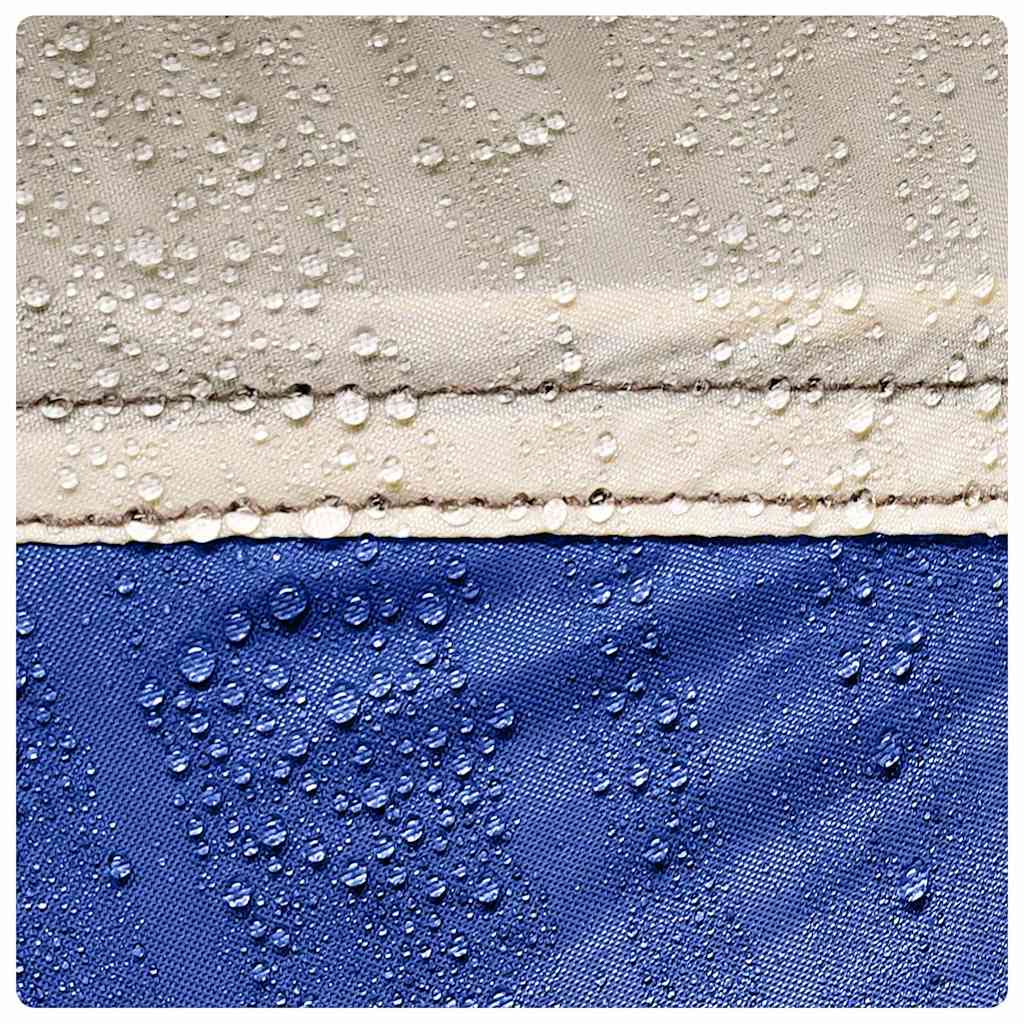 Detail van de waterdichte stof van de vidaXL partytent in azuurblauw met regendruppels.