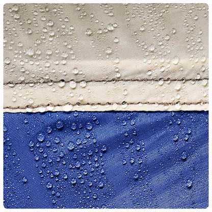 Detail van de waterdichte stof van de vidaXL partytent in azuurblauw met regendruppels.