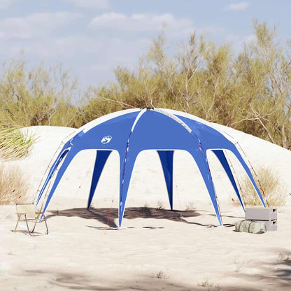 Azuurblauwe vidaXL partytent, waterdicht en windbestendig, opgesteld op een zandige ondergrond.