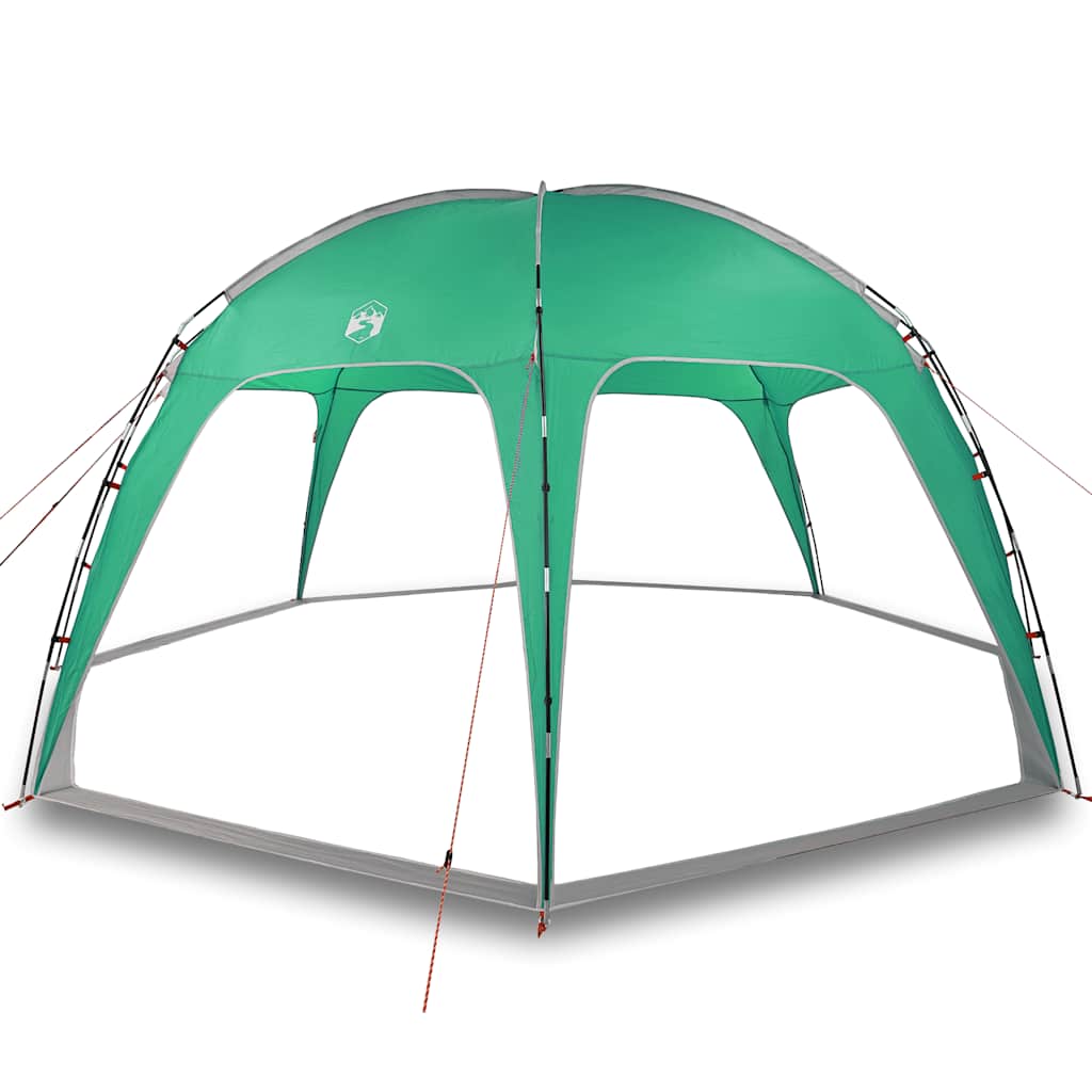 Detail van de zeegroen vidaXL partytent met een open ontwerp en stevige glasvezelstokken.
