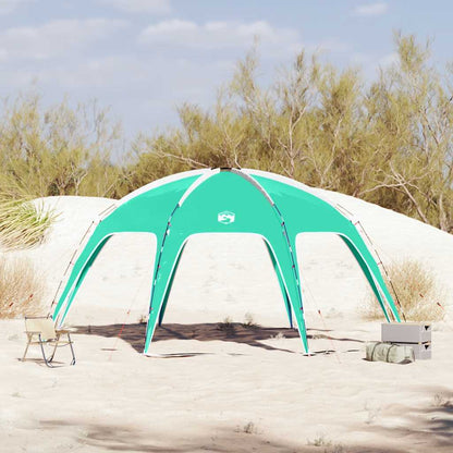 Detail van de zeegroene vidaXL partytent, eenvoudig op te zetten in een zandige omgeving.