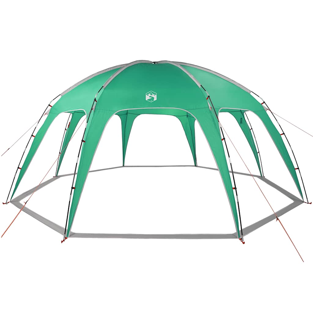 Detail van de zeegroen vidaXL partytent met gebogen zijwanden en stevige glasvezelstokken.
